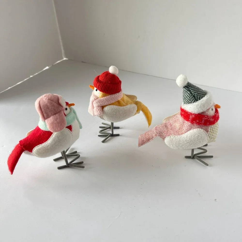 Target Wondershop 2021 Featherly Friends Birds Fabric‎ Christmas Figurines 3pcs - Picture 2 of 5
